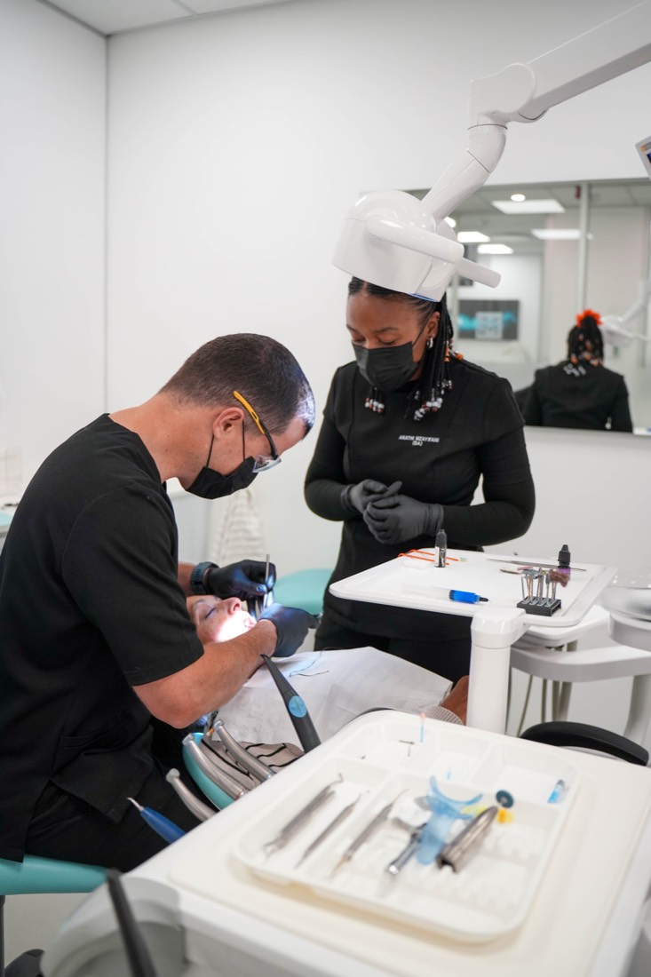 Professional dental cleaning in progress
